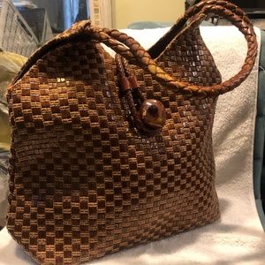 Brown leather tote